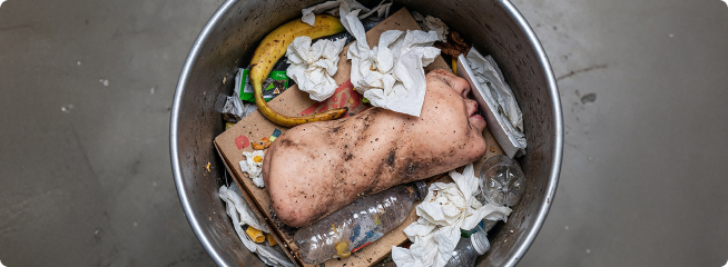 Dirty onahole in trash bin