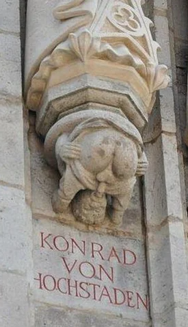 Medieval sculpture in Cologne often referenced as depicting autofellatio